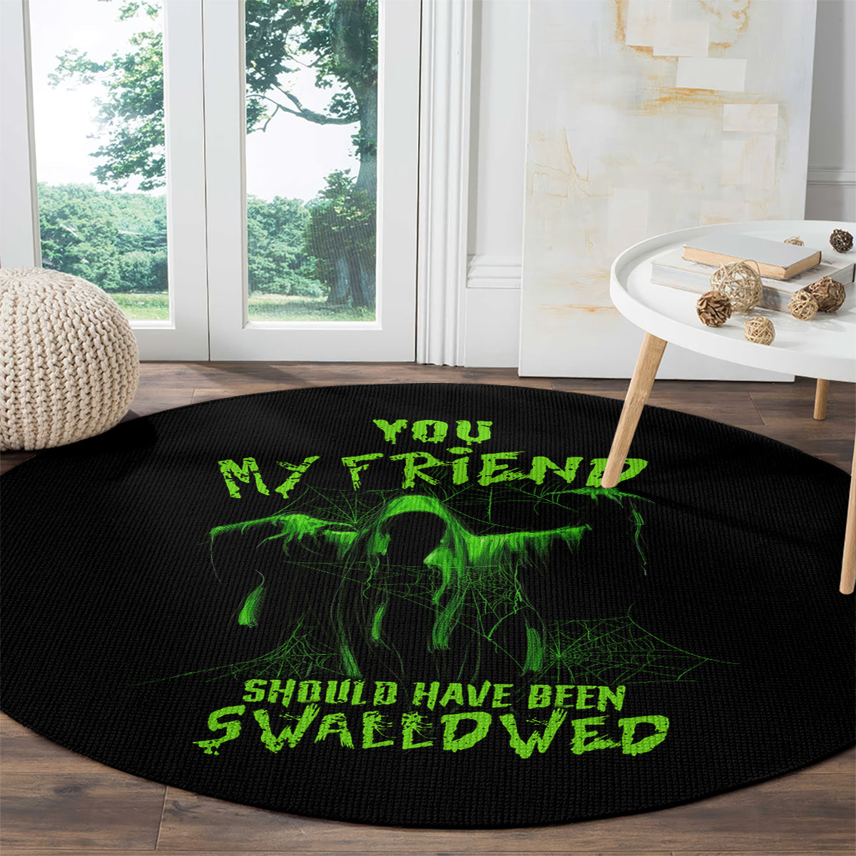 you-my-friend-should-have-been-swallowed-halloween-round-carpet