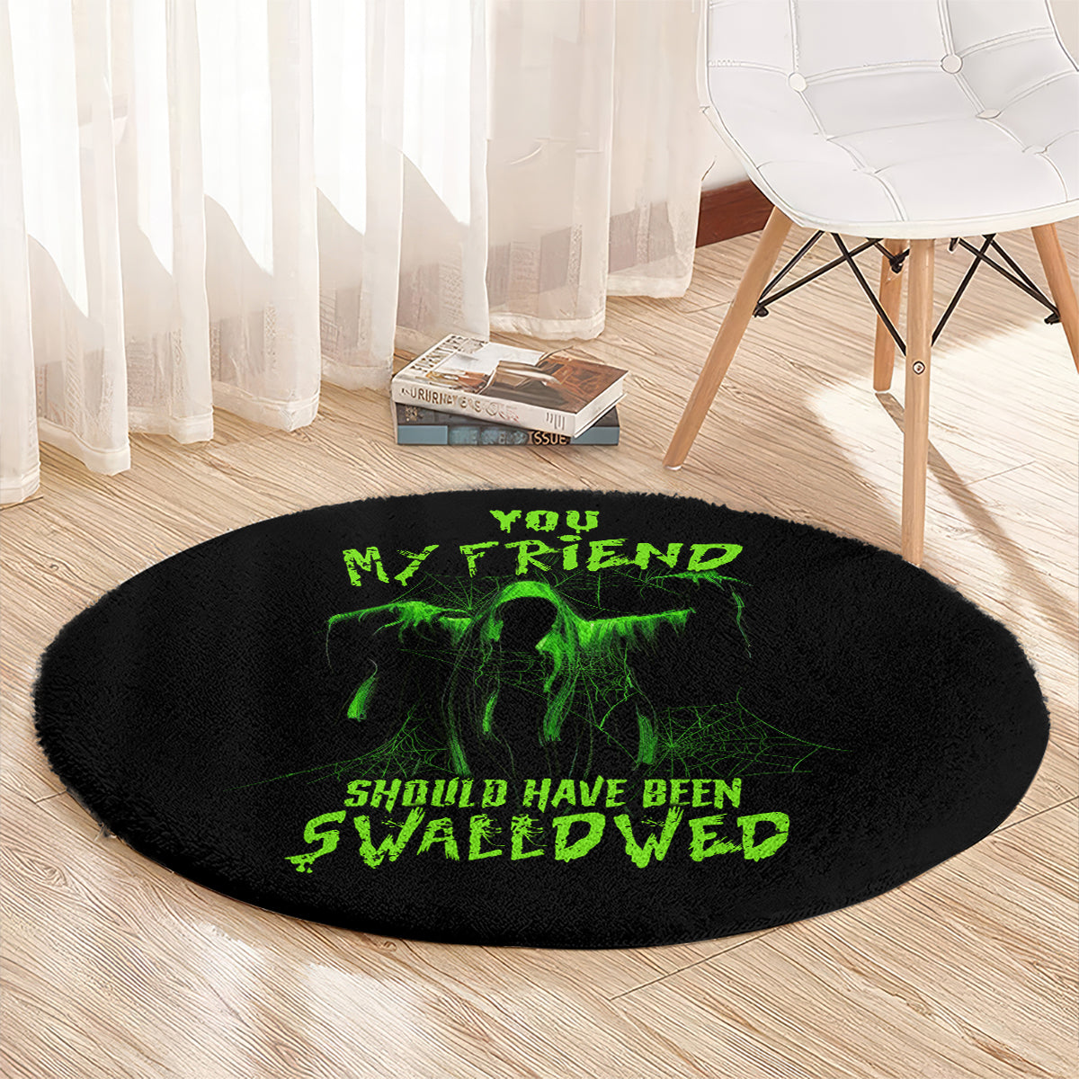 you-my-friend-should-have-been-swallowed-halloween-round-carpet