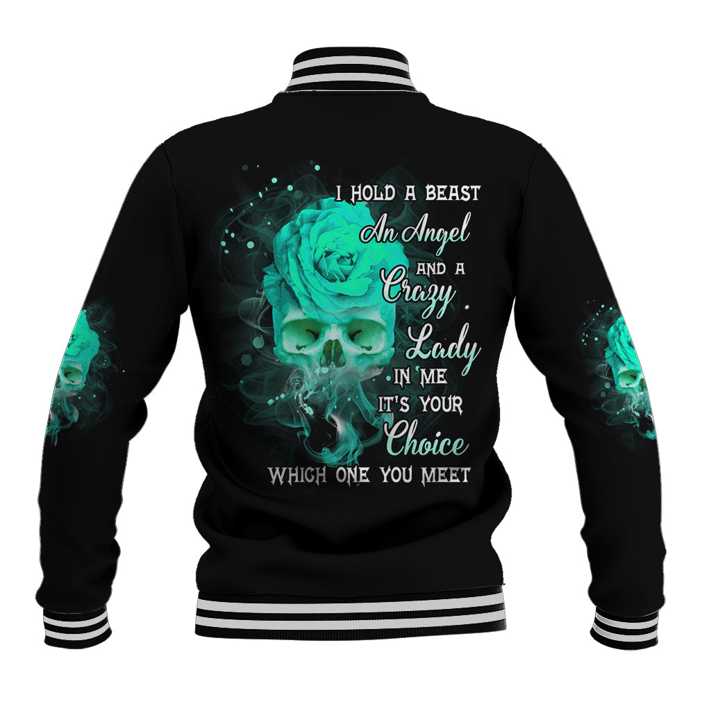 I Hold A Beast An Angel Crazy Lady In Me Baseball Jacket - Wonder Print Shop