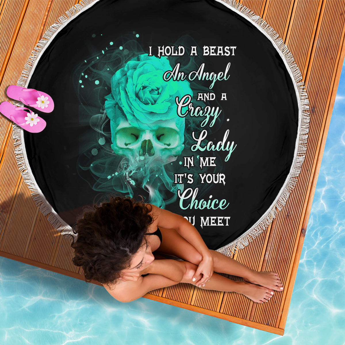 I Hold A Beast An Angel Crazy Lady In Me Beach Blanket - Wonder Print Shop