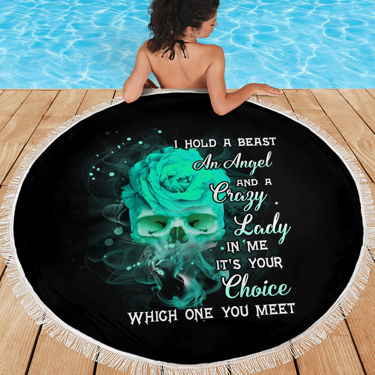 I Hold A Beast An Angel Crazy Lady In Me Beach Blanket - Wonder Print Shop