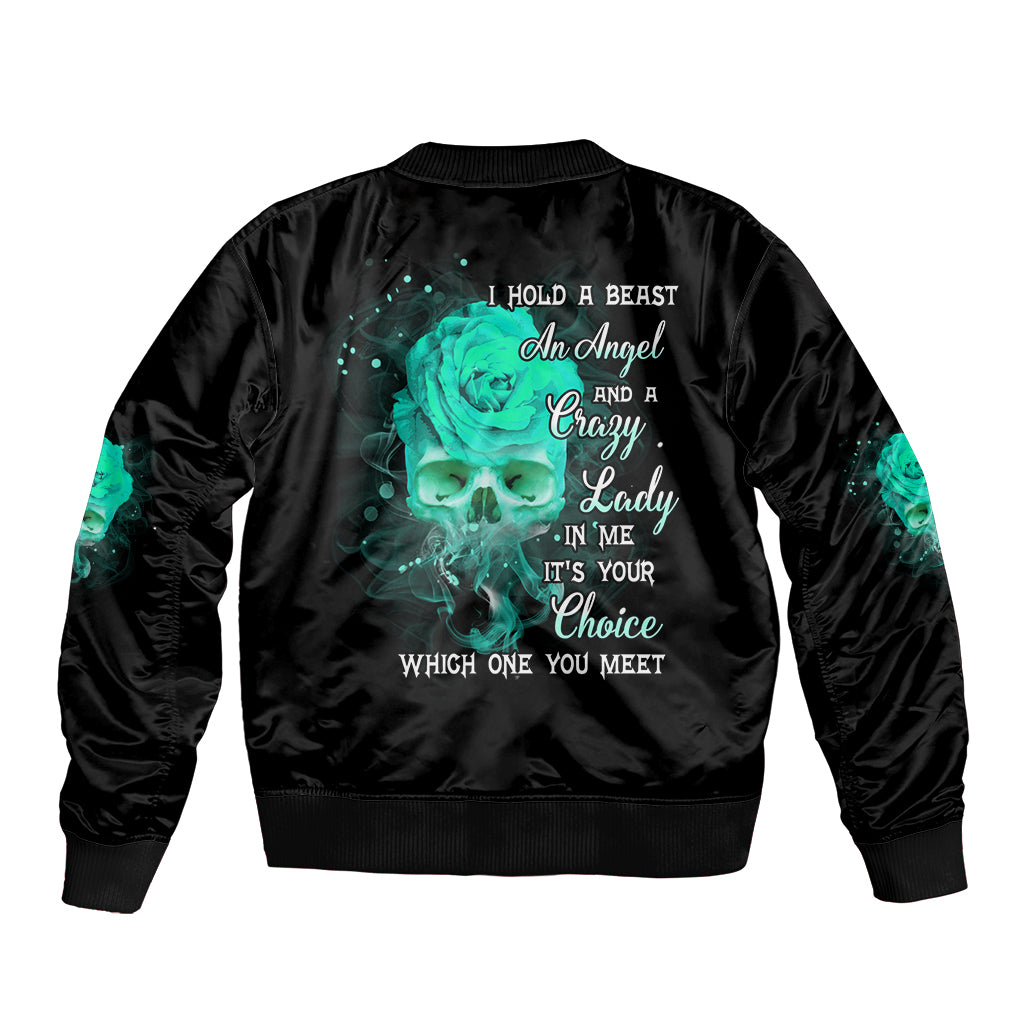 I Hold A Beast An Angel Crazy Lady In Me Bomber Jacket - Wonder Print Shop