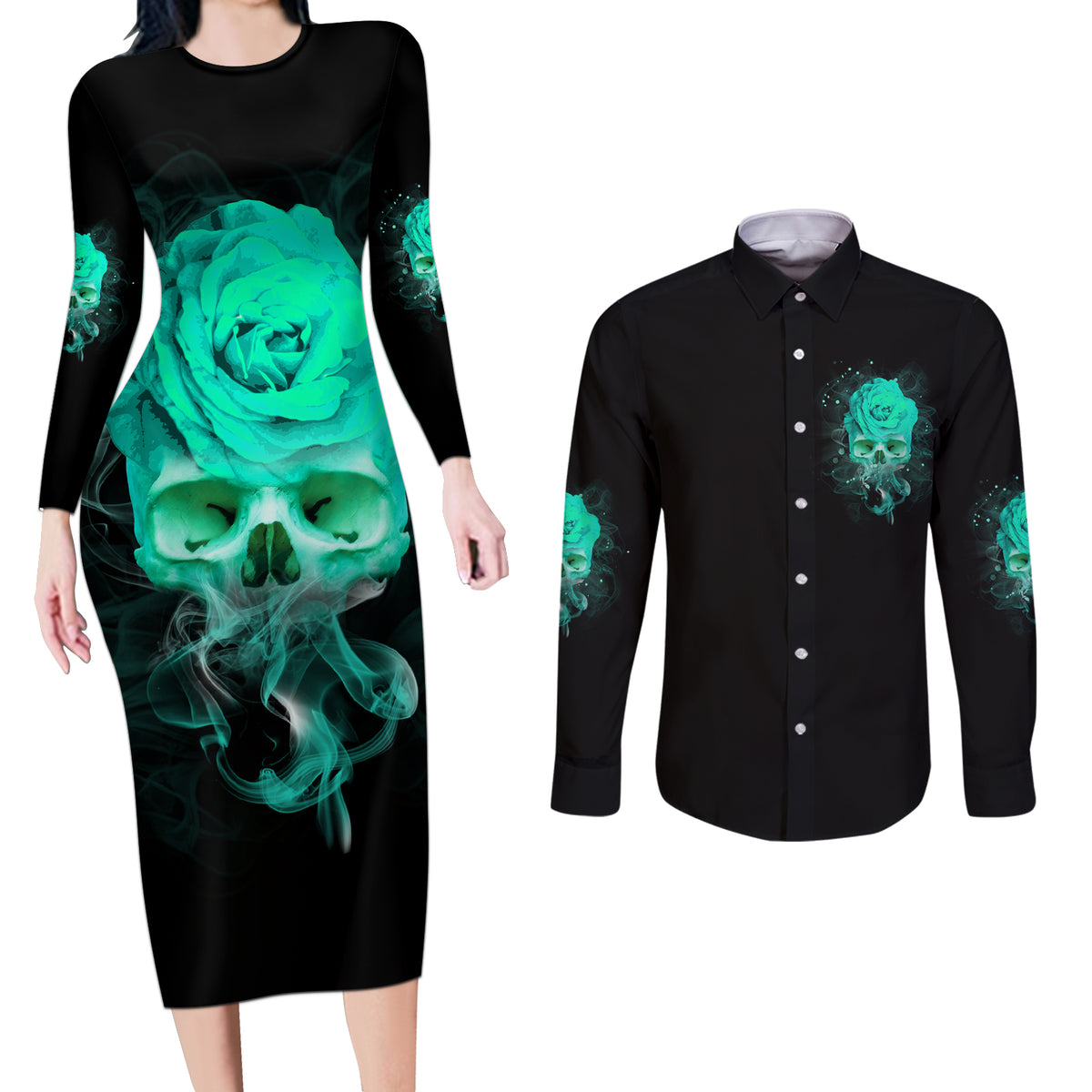 I Hold A Beast An Angel Crazy Lady In Me Couples Matching Long Sleeve Bodycon Dress and Long Sleeve Button Shirt - Wonder Print Shop