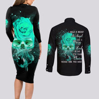 I Hold A Beast An Angel Crazy Lady In Me Couples Matching Long Sleeve Bodycon Dress and Long Sleeve Button Shirt - Wonder Print Shop