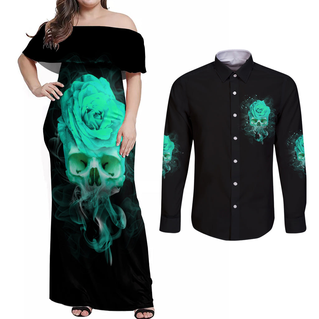 I Hold A Beast An Angel Crazy Lady In Me Couples Matching Off Shoulder Maxi Dress and Long Sleeve Button Shirt - Wonder Print Shop