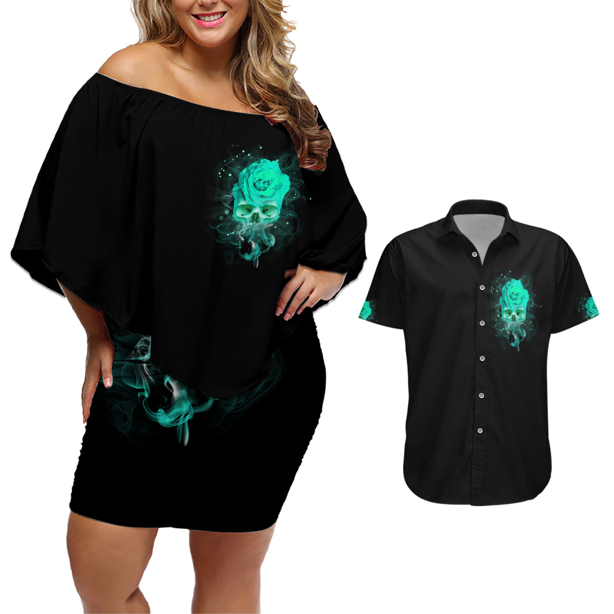 I Hold A Beast An Angel Crazy Lady In Me Couples Matching Off Shoulder Short Dress and Hawaiian Shirt - Wonder Print Shop