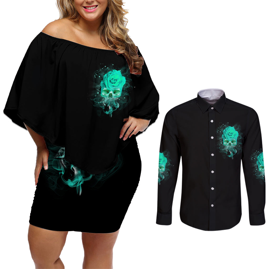 I Hold A Beast An Angel Crazy Lady In Me Couples Matching Off Shoulder Short Dress and Long Sleeve Button Shirt - Wonder Print Shop