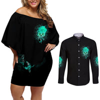 I Hold A Beast An Angel Crazy Lady In Me Couples Matching Off Shoulder Short Dress and Long Sleeve Button Shirt - Wonder Print Shop