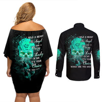 I Hold A Beast An Angel Crazy Lady In Me Couples Matching Off Shoulder Short Dress and Long Sleeve Button Shirt - Wonder Print Shop