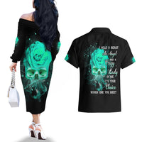 I Hold A Beast An Angel Crazy Lady In Me Couples Matching Off The Shoulder Long Sleeve Dress and Hawaiian Shirt - Wonder Print Shop