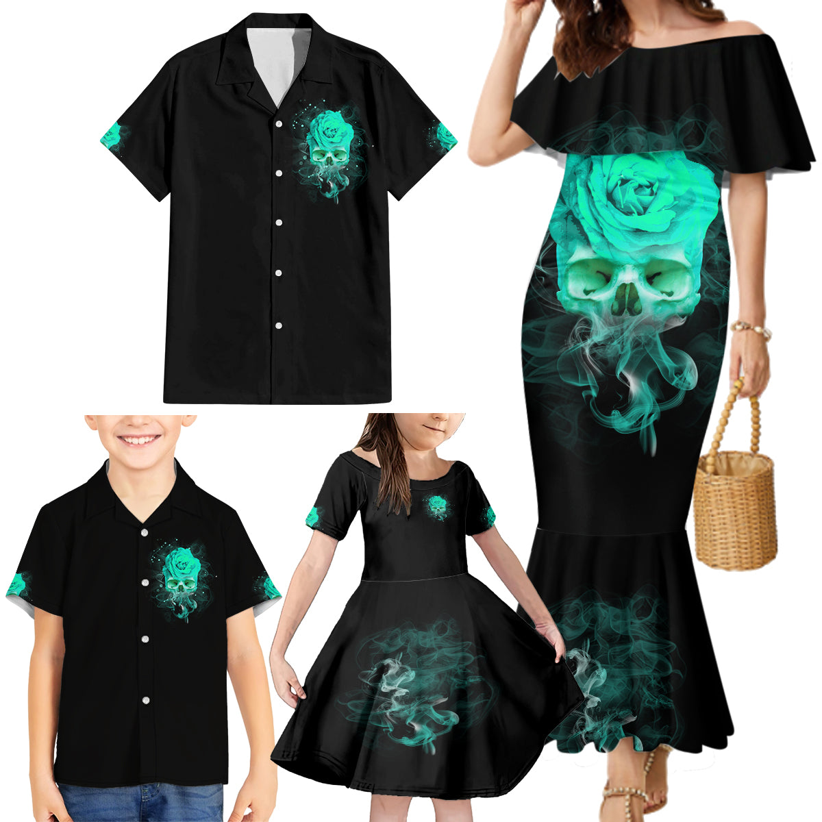 I Hold A Beast An Angel Crazy Lady In Me Family Matching Mermaid Dress and Hawaiian Shirt - Wonder Print Shop