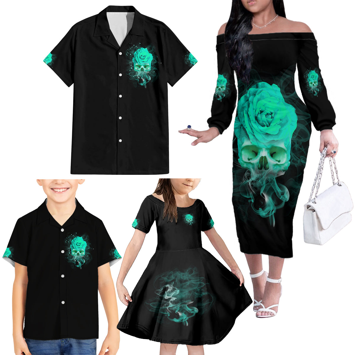 I Hold A Beast An Angel Crazy Lady In Me Family Matching Off Shoulder Long Sleeve Dress and Hawaiian Shirt - Wonder Print Shop