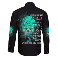 I Hold A Beast An Angel Crazy Lady In Me Family Matching Off Shoulder Long Sleeve Dress and Hawaiian Shirt - Wonder Print Shop