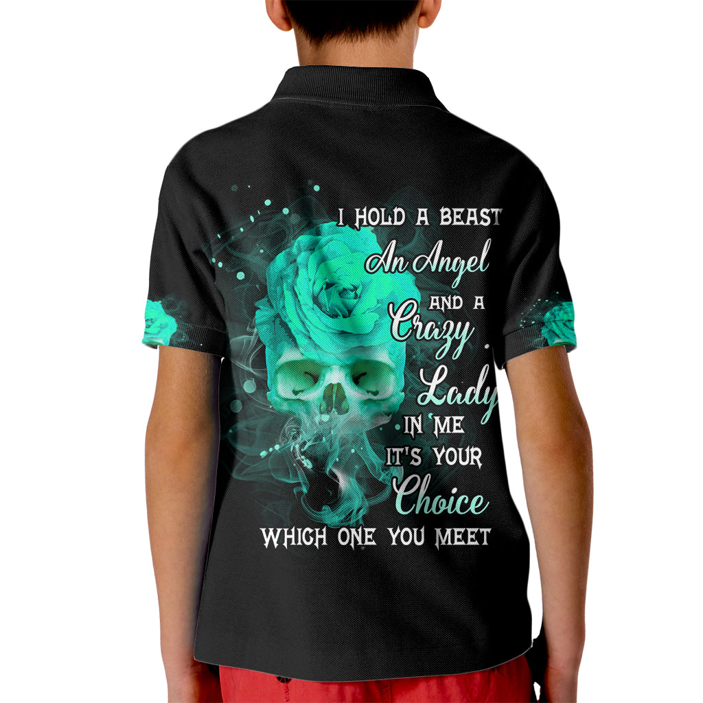 I Hold A Beast An Angel Crazy Lady In Me Kid Polo Shirt - Wonder Print Shop