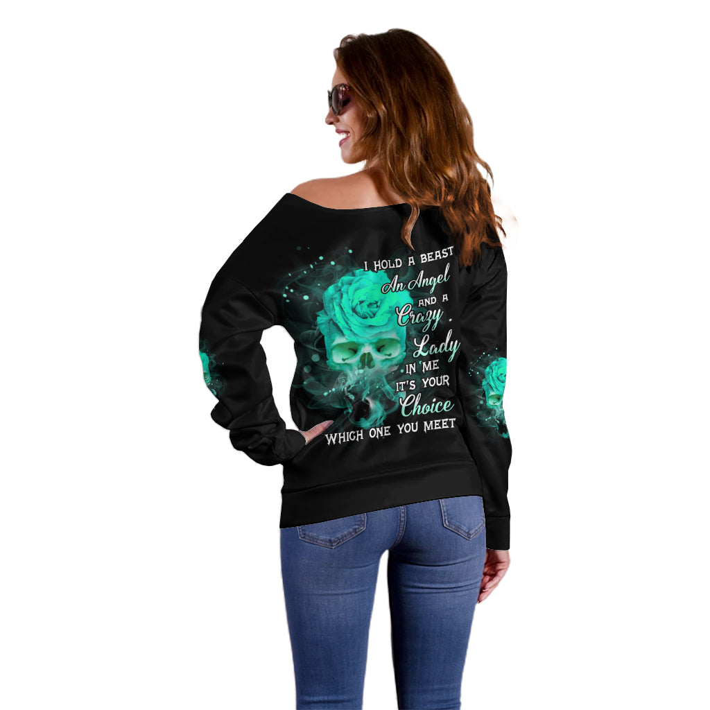 I Hold A Beast An Angel Crazy Lady In Me Off Shoulder Sweater - Wonder Print Shop