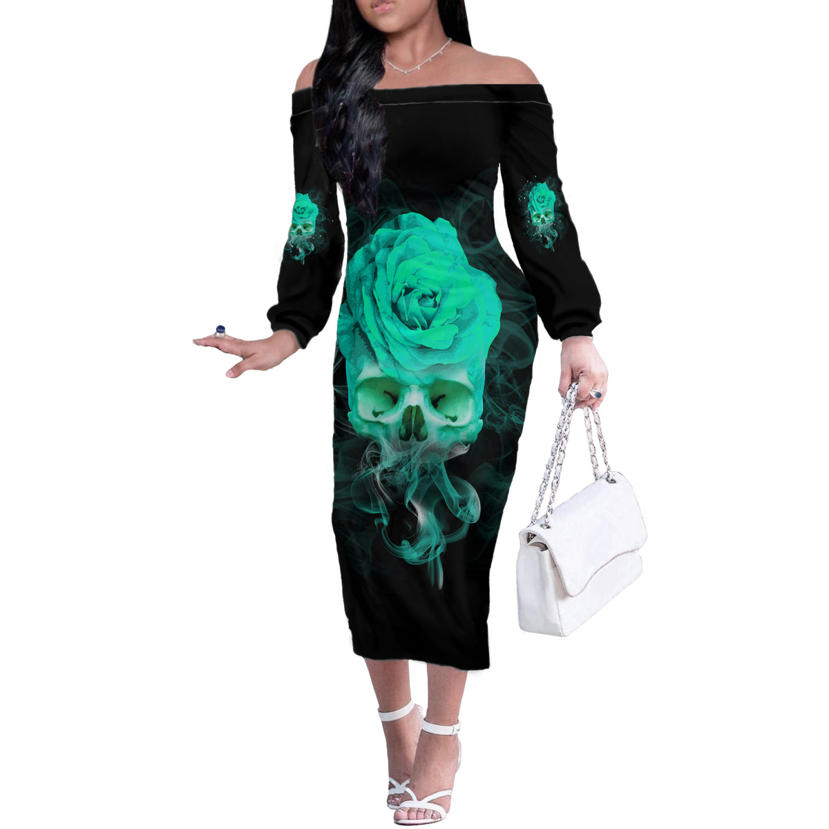 I Hold A Beast An Angel Crazy Lady In Me Off The Shoulder Long Sleeve Dress - Wonder Print Shop