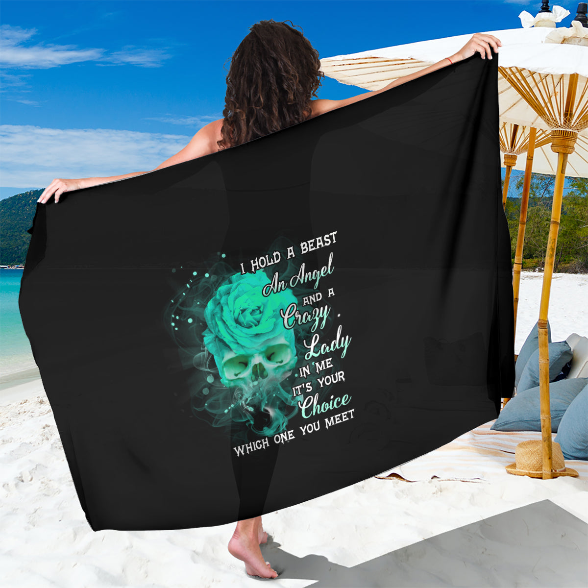 I Hold A Beast An Angel Crazy Lady In Me Sarong - Wonder Print Shop
