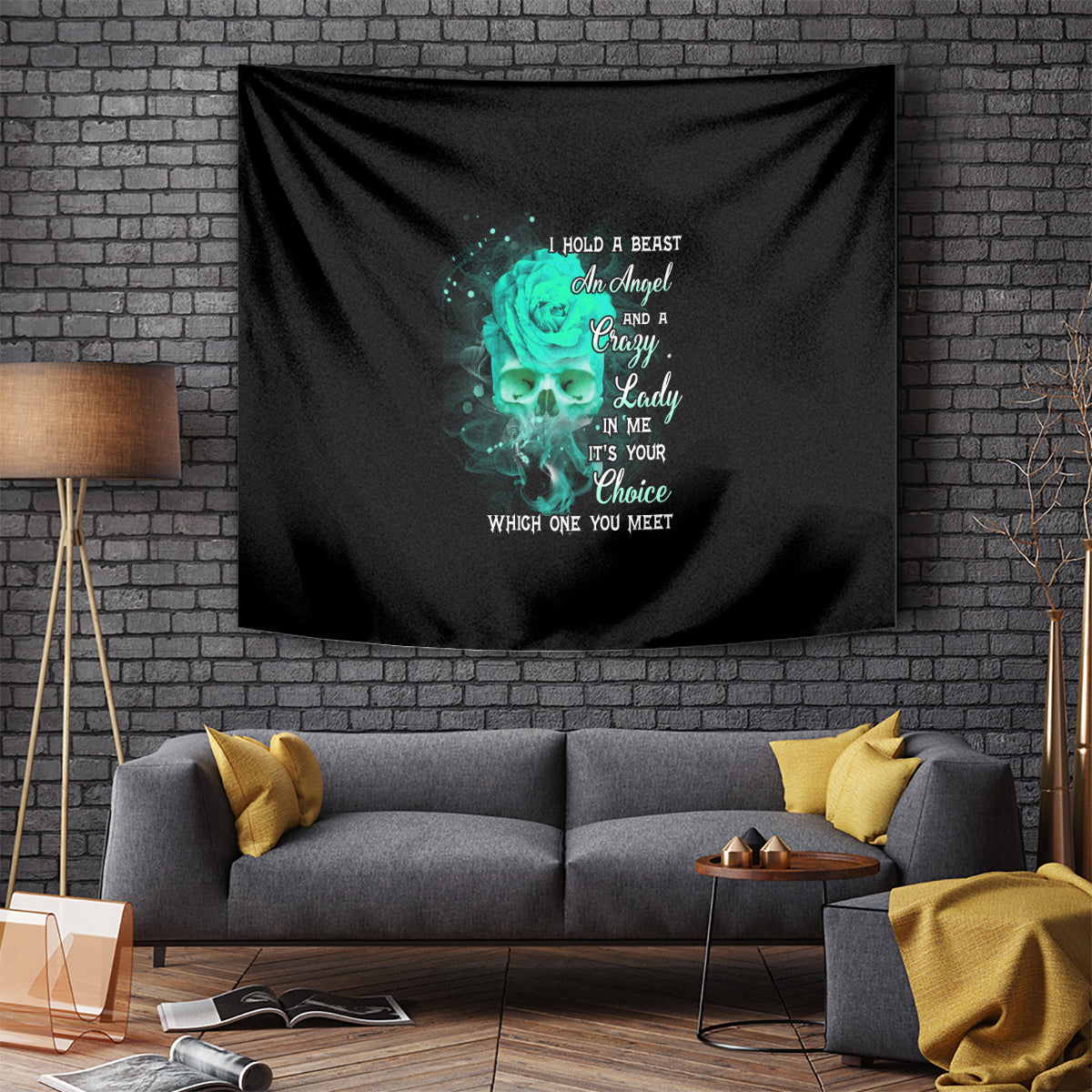 I Hold A Beast An Angel Crazy Lady In Me Tapestry - Wonder Print Shop