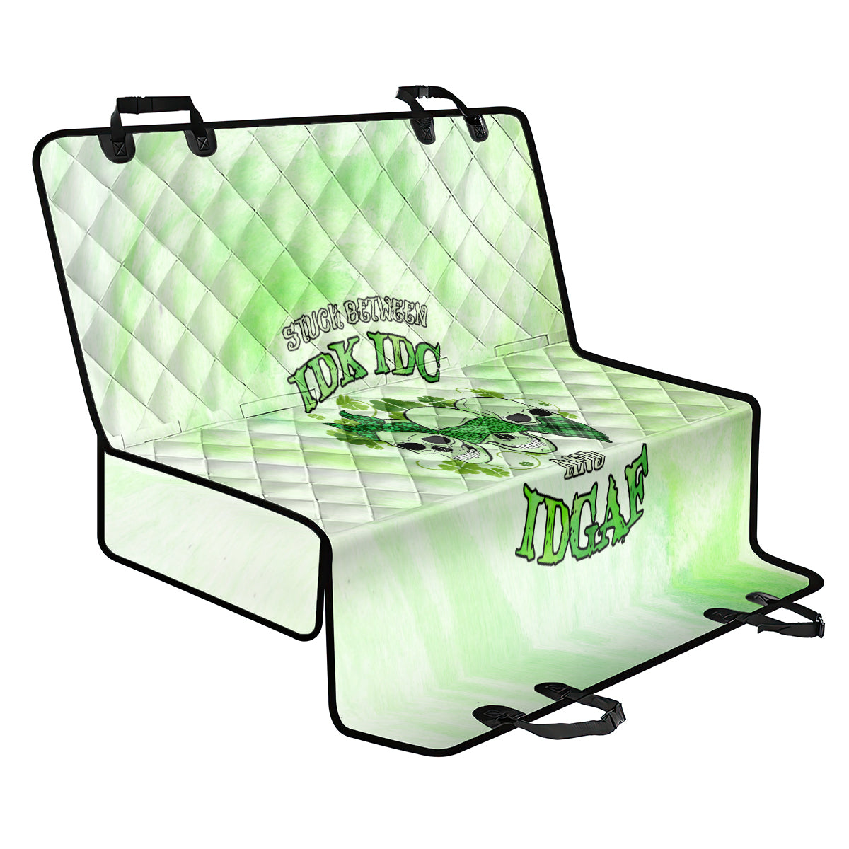 Stuck Between Idk Idc And Idgaf Rose Skull Patrick's Day Back Car Seat Cover - Wonder Print Shop