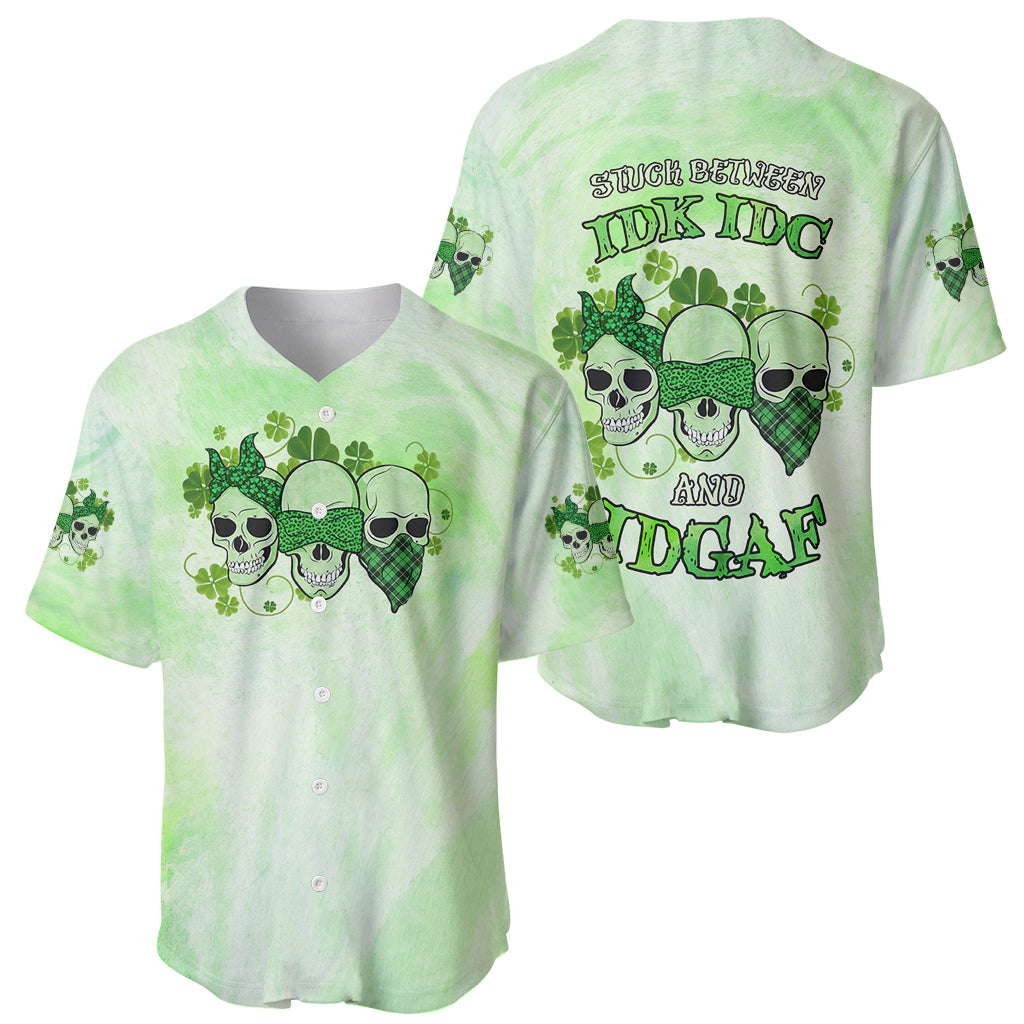 Stuck Between Idk Idc And Idgaf Rose Skull Patrick's Day Baseball Jersey - Wonder Print Shop