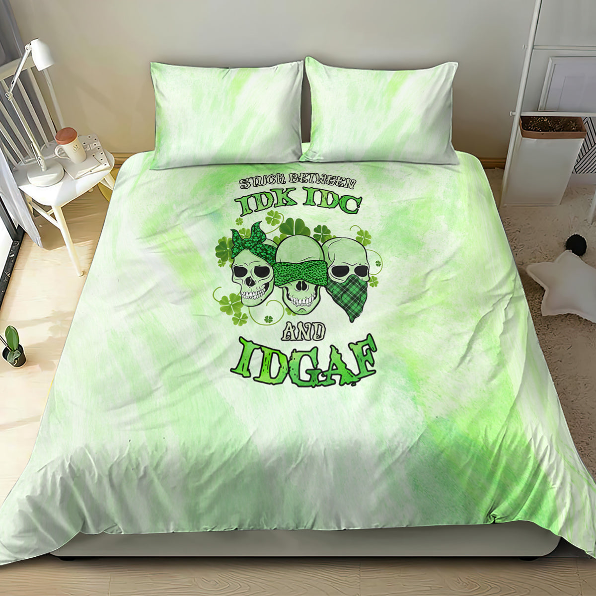 Stuck Between Idk Idc And Idgaf Rose Skull Patrick's Day Bedding Set - Wonder Print Shop