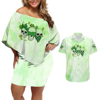 Stuck Between Idk Idc And Idgaf Rose Skull Patrick's Day Couples Matching Off Shoulder Short Dress and Hawaiian Shirt - Wonder Print Shop