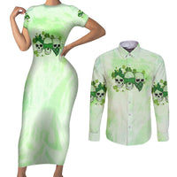 Stuck Between Idk Idc And Idgaf Rose Skull Patrick's Day Couples Matching Short Sleeve Bodycon Dress and Long Sleeve Button Shirt - Wonder Print Shop