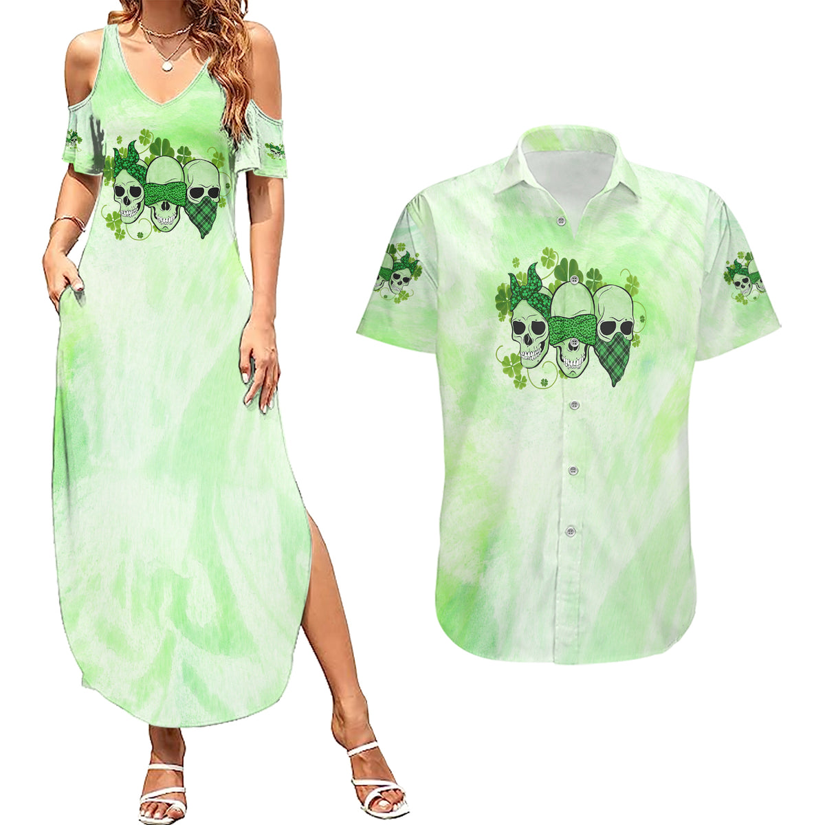 Stuck Between Idk Idc And Idgaf Rose Skull Patrick's Day Couples Matching Summer Maxi Dress and Hawaiian Shirt - Wonder Print Shop