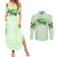 Stuck Between Idk Idc And Idgaf Rose Skull Patrick's Day Couples Matching Summer Maxi Dress and Long Sleeve Button Shirt - Wonder Print Shop