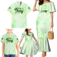 Stuck Between Idk Idc And Idgaf Rose Skull Patrick's Day Family Matching Mermaid Dress and Hawaiian Shirt - Wonder Print Shop