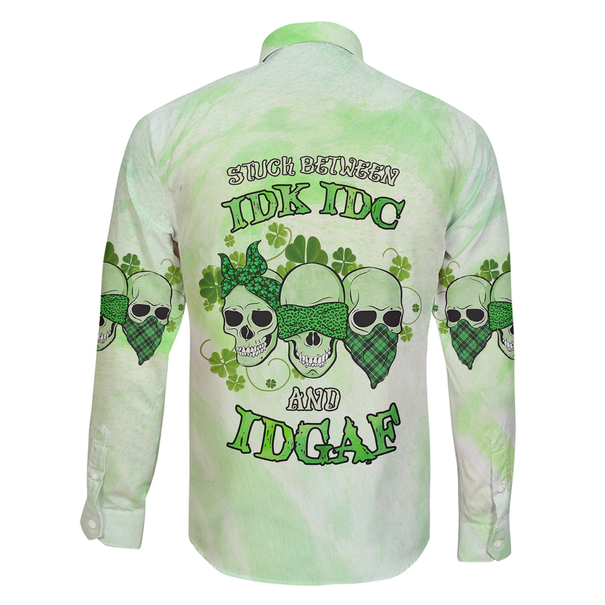 Stuck Between Idk Idc And Idgaf Rose Skull Patrick's Day Family Matching Off Shoulder Long Sleeve Dress and Hawaiian Shirt - Wonder Print Shop