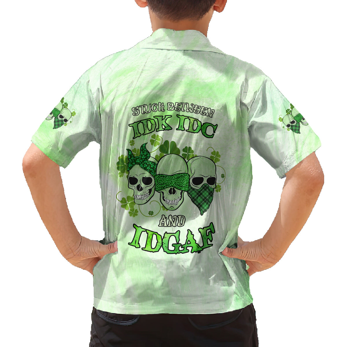 Stuck Between Idk Idc And Idgaf Rose Skull Patrick's Day Family Matching Off Shoulder Maxi Dress and Hawaiian Shirt - Wonder Print Shop