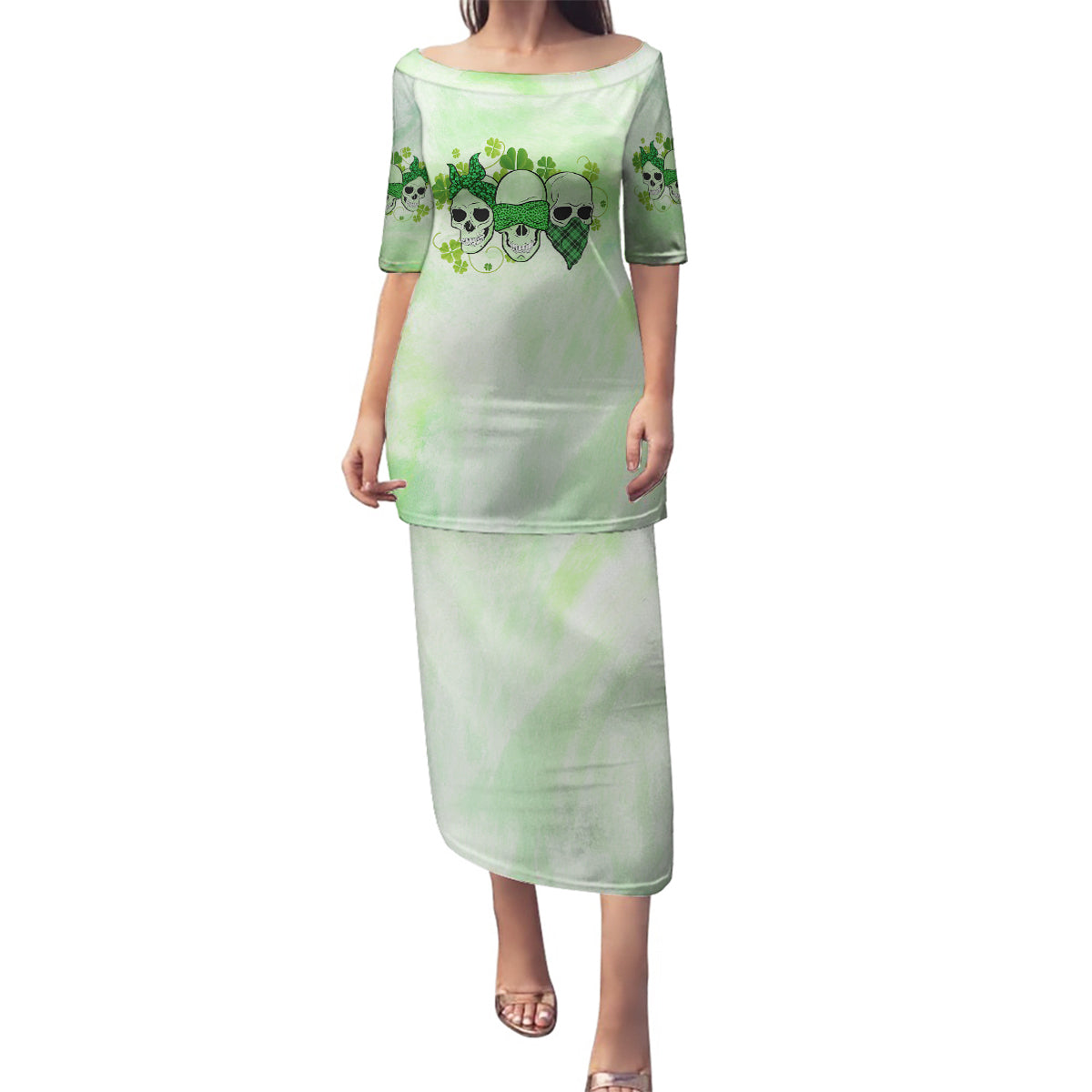Stuck Between Idk Idc And Idgaf Rose Skull Patrick's Day Family Matching Puletasi Dress and Hawaiian Shirt - Wonder Print Shop