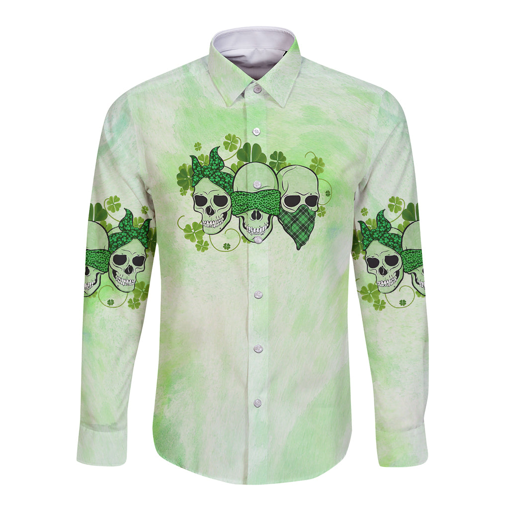 Stuck Between Idk Idc And Idgaf Rose Skull Patrick's Day Long Sleeve Button Shirt - Wonder Print Shop