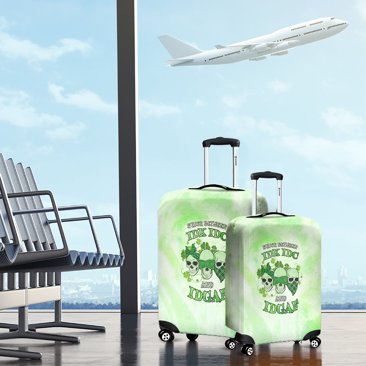 Stuck Between Idk Idc And Idgaf Rose Skull Patrick's Day Luggage Cover - Wonder Print Shop
