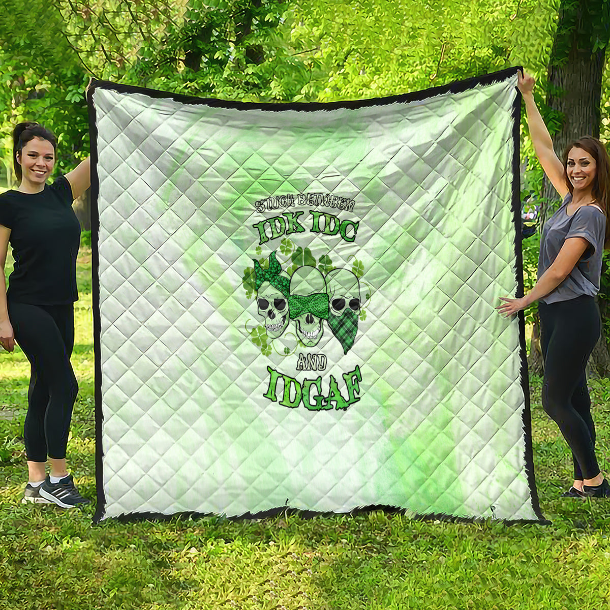 Stuck Between Idk Idc And Idgaf Rose Skull Patrick's Day Quilt - Wonder Print Shop