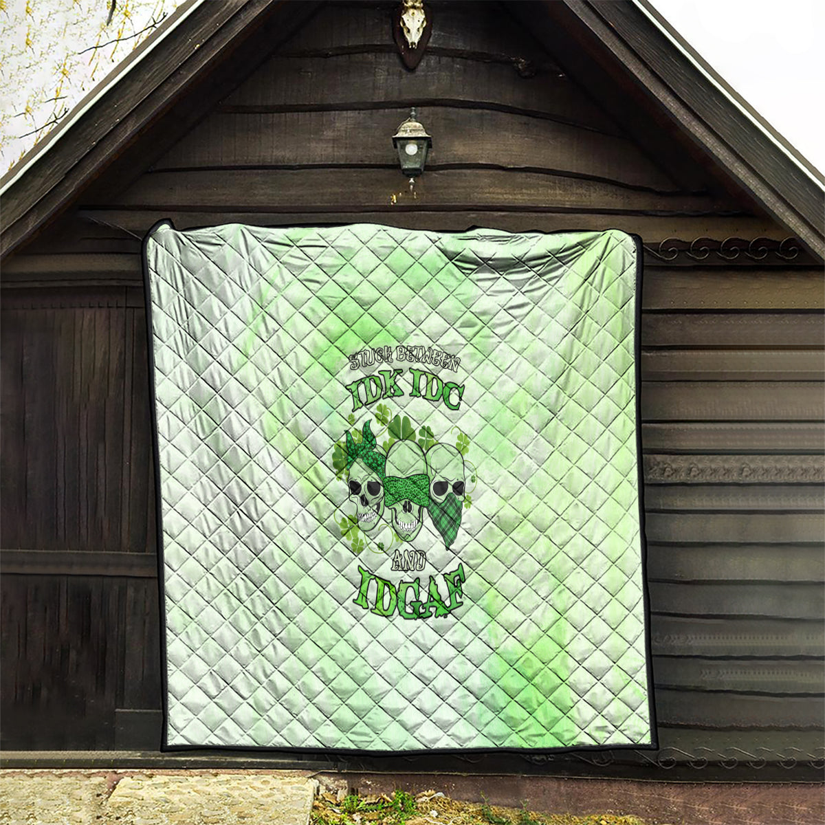 Stuck Between Idk Idc And Idgaf Rose Skull Patrick's Day Quilt - Wonder Print Shop