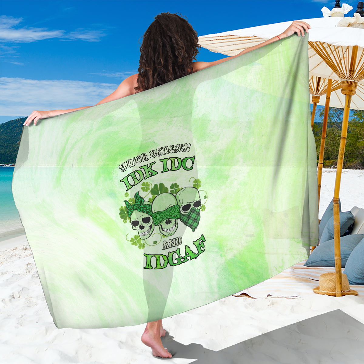 Stuck Between Idk Idc And Idgaf Rose Skull Patrick's Day Sarong - Wonder Print Shop