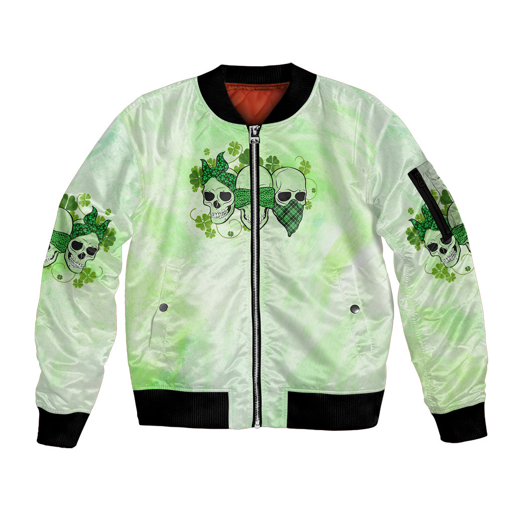 Stuck Between Idk Idc And Idgaf Rose Skull Patrick's Day Sleeve Zip Bomber Jacket - Wonder Print Shop