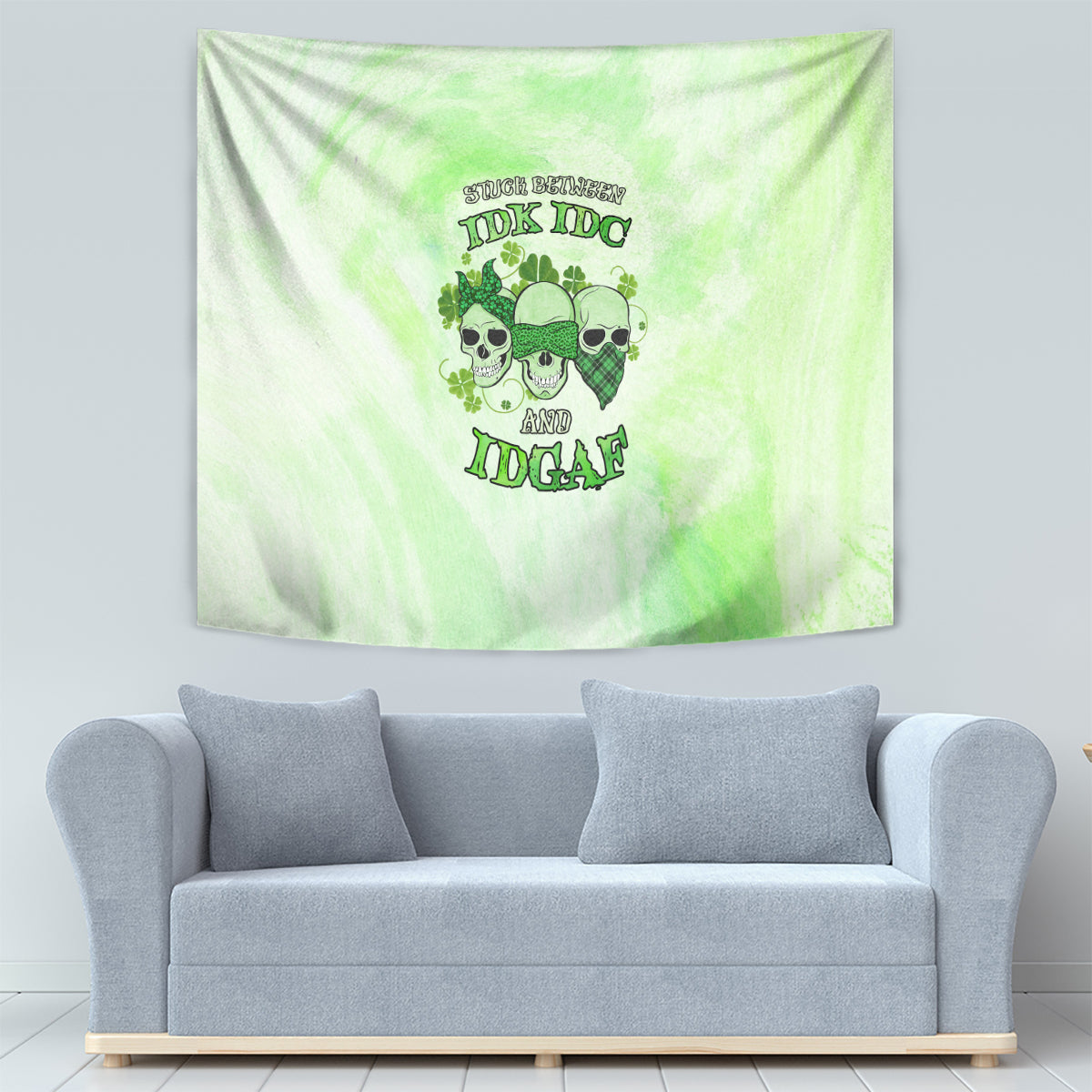 Stuck Between Idk Idc And Idgaf Rose Skull Patrick's Day Tapestry - Wonder Print Shop