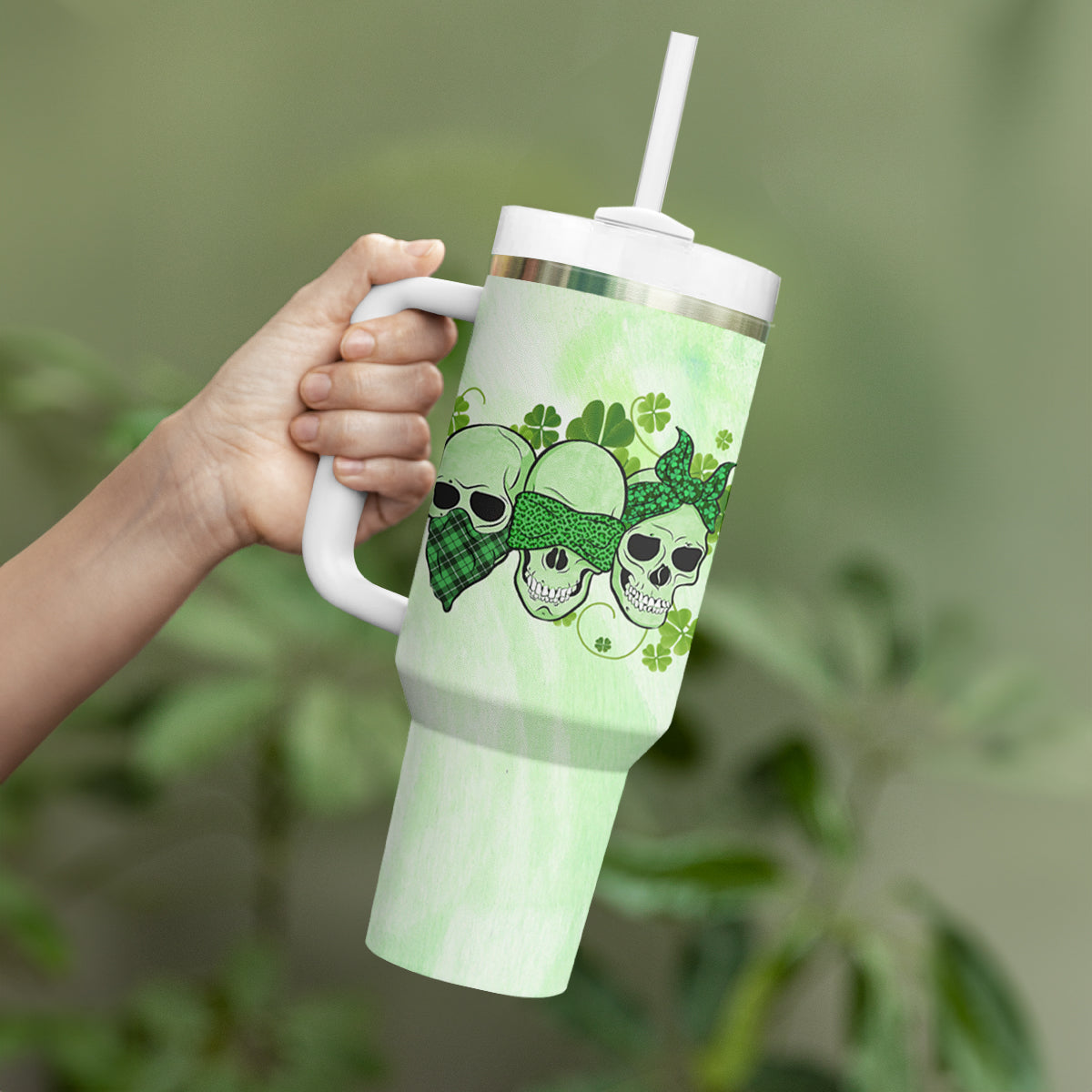 Stuck Between Idk Idc And Idgaf Rose Skull Patrick's Day Tumbler With Handle - Wonder Print Shop
