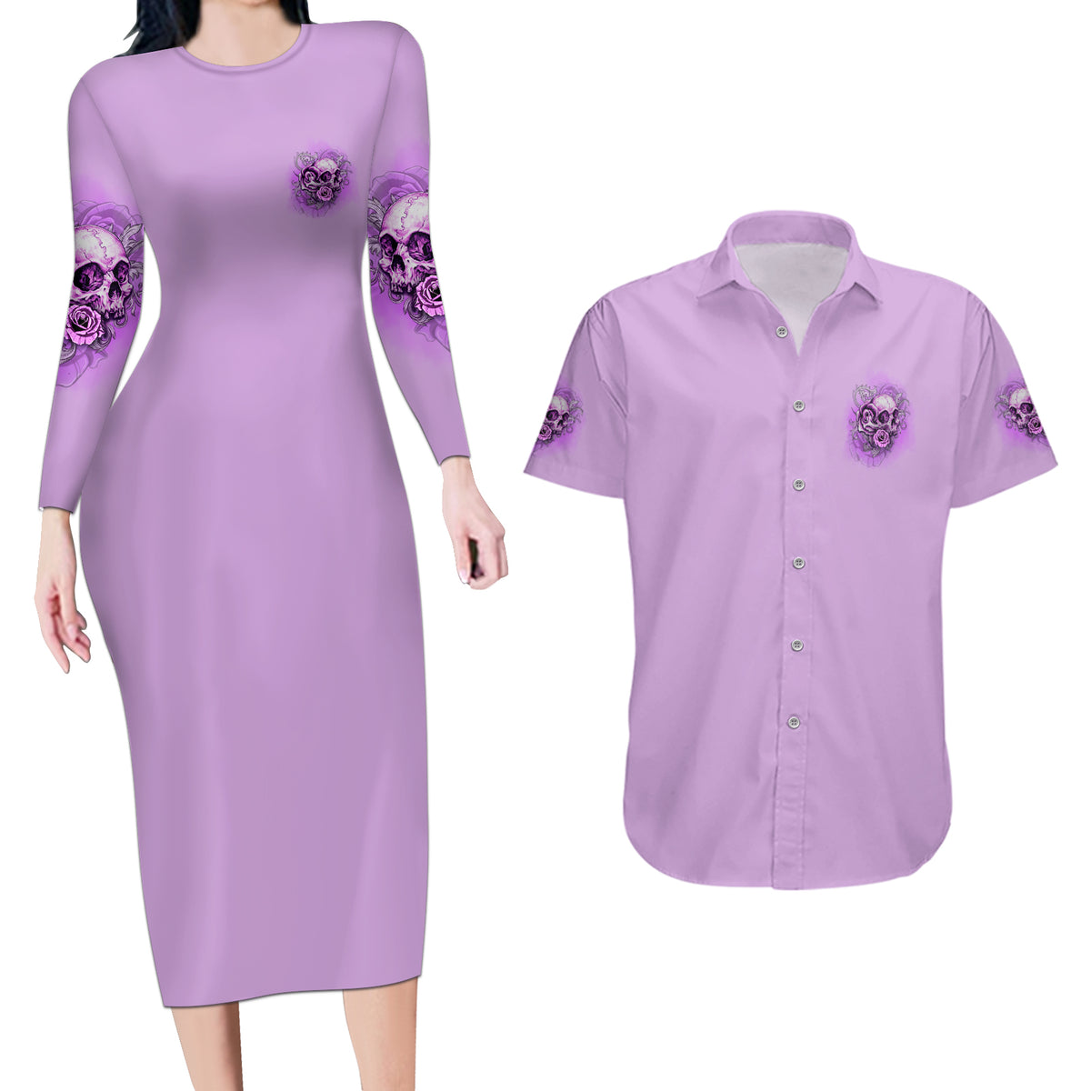Yes I'm A B But Not Yours Purple Couples Matching Long Sleeve Bodycon Dress and Hawaiian Shirt - Wonder Print Shop
