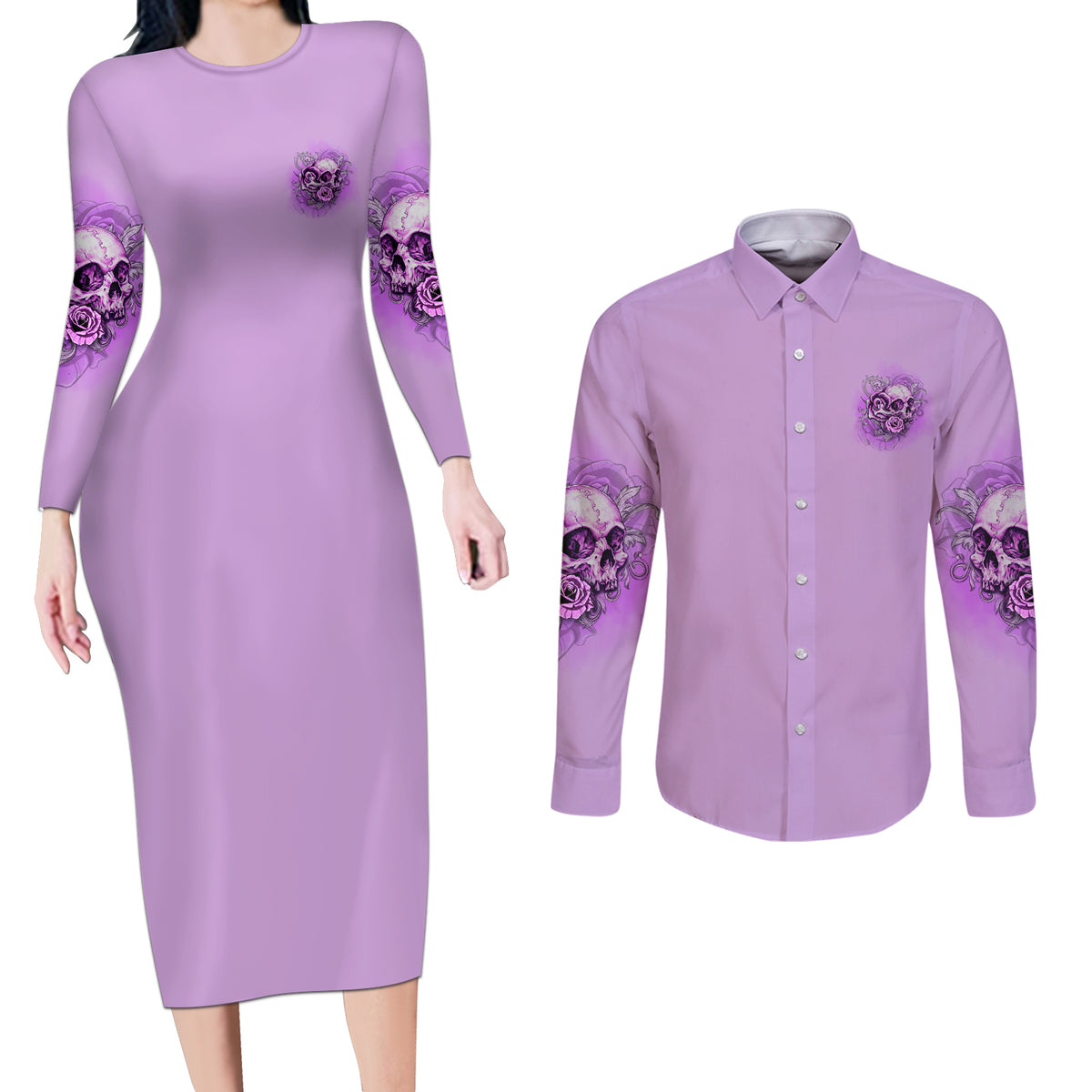 Yes I'm A B But Not Yours Purple Couples Matching Long Sleeve Bodycon Dress and Long Sleeve Button Shirt - Wonder Print Shop