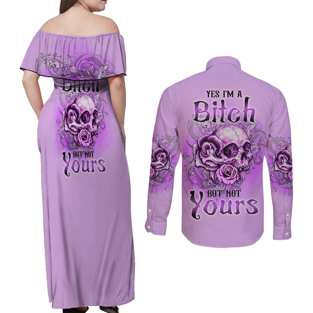 Yes I'm A B But Not Yours Purple Couples Matching Off Shoulder Maxi Dress and Long Sleeve Button Shirt - Wonder Print Shop