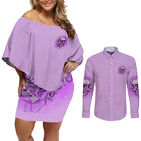 Yes I'm A B But Not Yours Purple Couples Matching Off Shoulder Short Dress and Long Sleeve Button Shirt - Wonder Print Shop