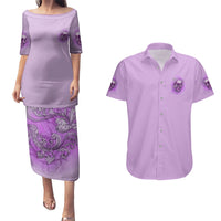 Yes I'm A B But Not Yours Purple Couples Matching Puletasi Dress and Hawaiian Shirt - Wonder Print Shop