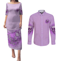 Yes I'm A B But Not Yours Purple Couples Matching Puletasi Dress and Long Sleeve Button Shirt - Wonder Print Shop