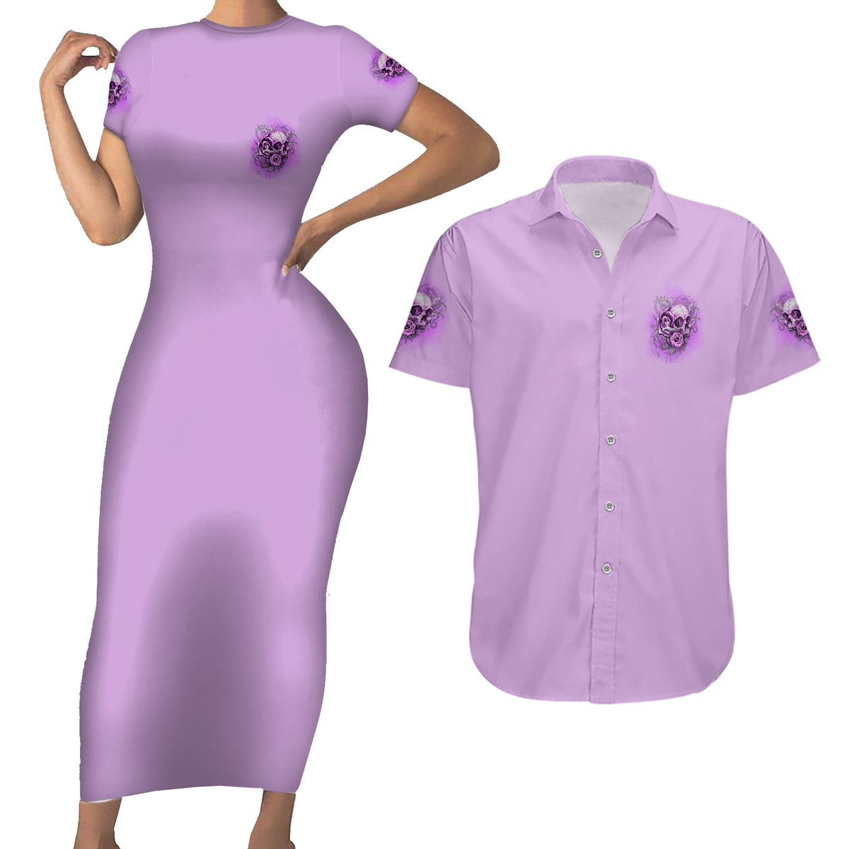 Yes I'm A B But Not Yours Purple Couples Matching Short Sleeve Bodycon Dress and Hawaiian Shirt - Wonder Print Shop