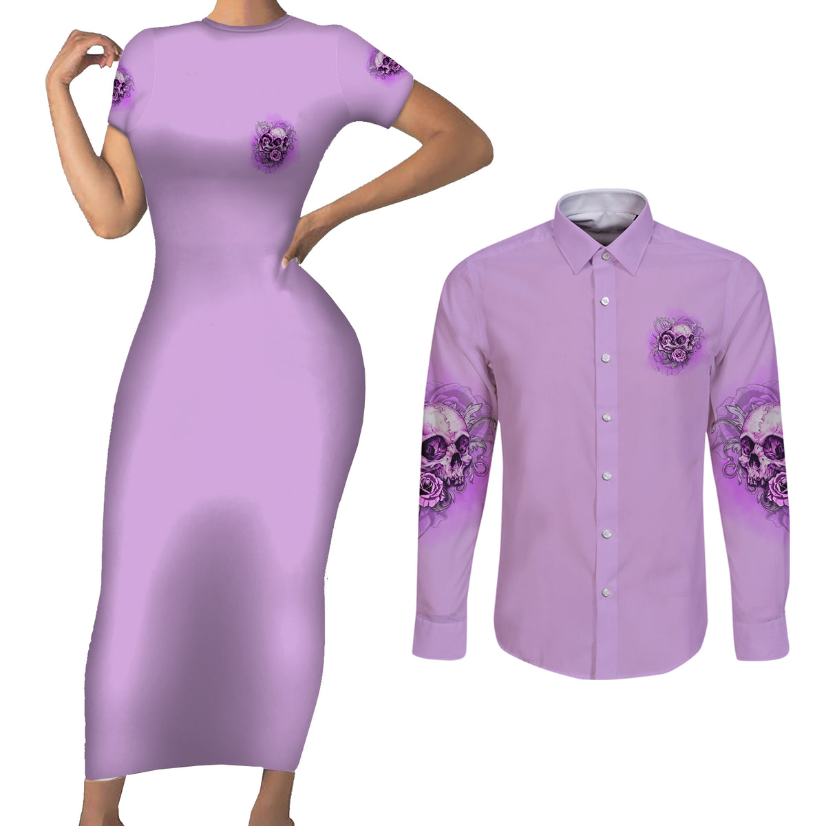 Yes I'm A B But Not Yours Purple Couples Matching Short Sleeve Bodycon Dress and Long Sleeve Button Shirt - Wonder Print Shop