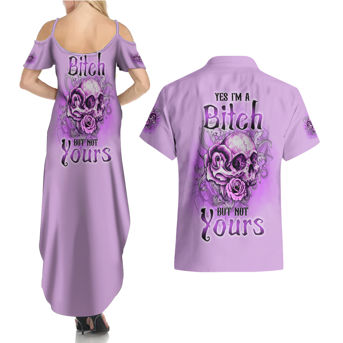 Yes I'm A B But Not Yours Purple Couples Matching Summer Maxi Dress and Hawaiian Shirt - Wonder Print Shop
